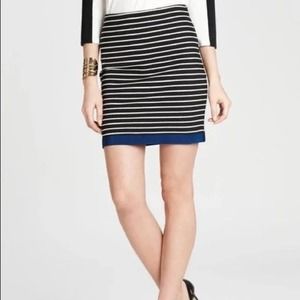 3/$25 Ann Taylor Striped Mini Skirt 6 Pencil Stretch Ponte Knit Black White Blue